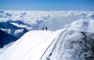 2 persons summit ascent, Piz Palü, Wolkenmeer, Switzerland, Bernina 2 persons summit ascent, Piz Palü, Wolkenmeer, Switzerland, Bernina